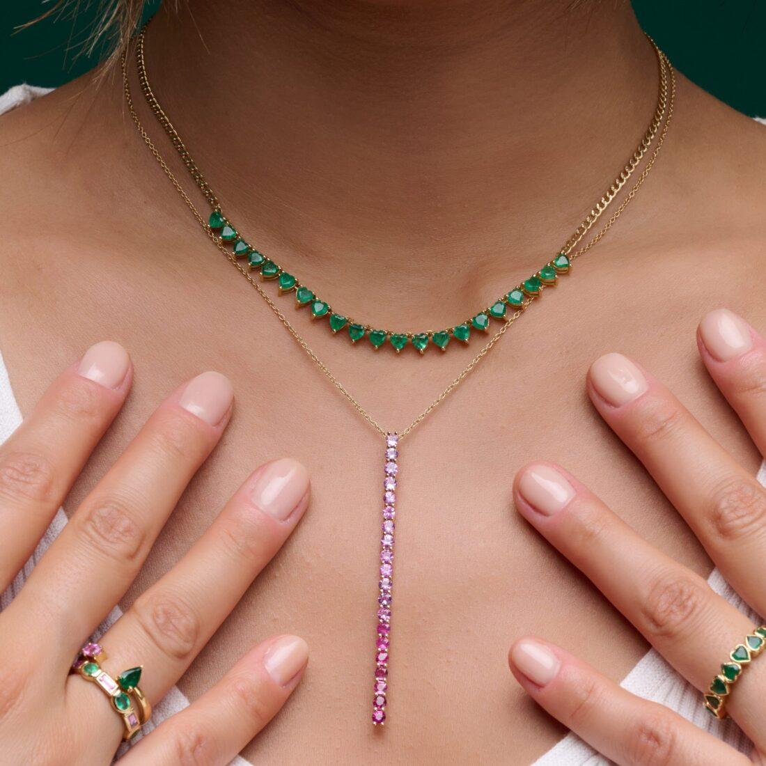 Heart Shapes Emerald Necklace - Image 3