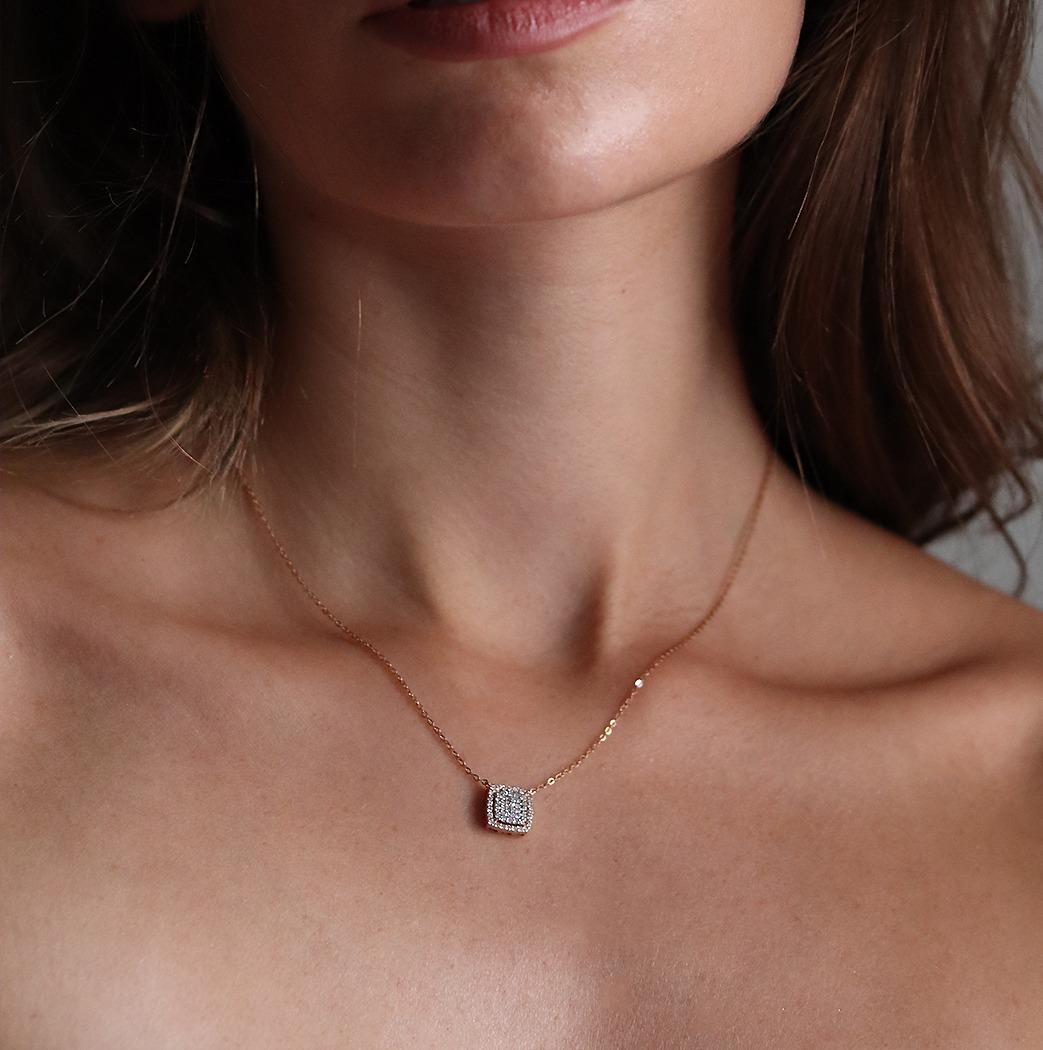 Two Tone Cushion Shape Sparkle Necklace