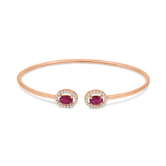 Oval Rubies Diamond Halo Cuff