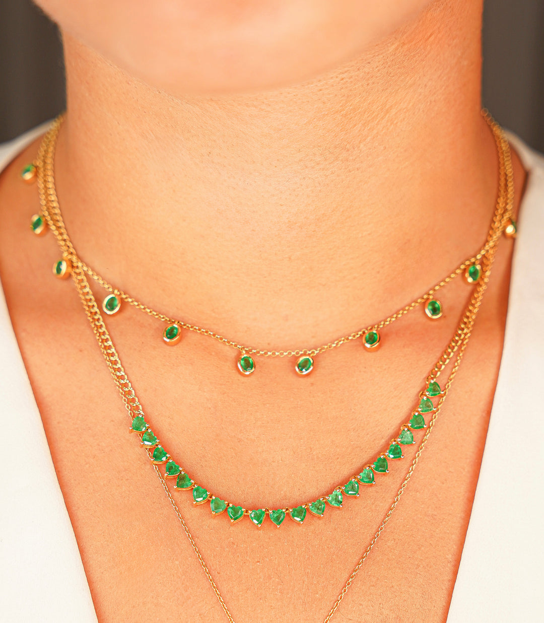 Heart Shapes Emerald Necklace