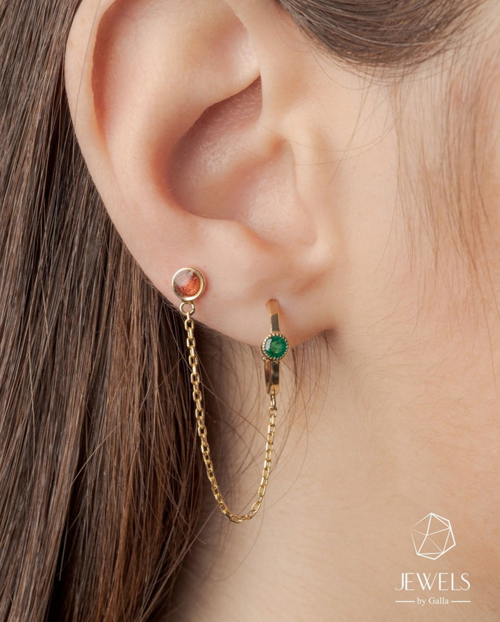 Chain Hoops (Emerald and Ruby)