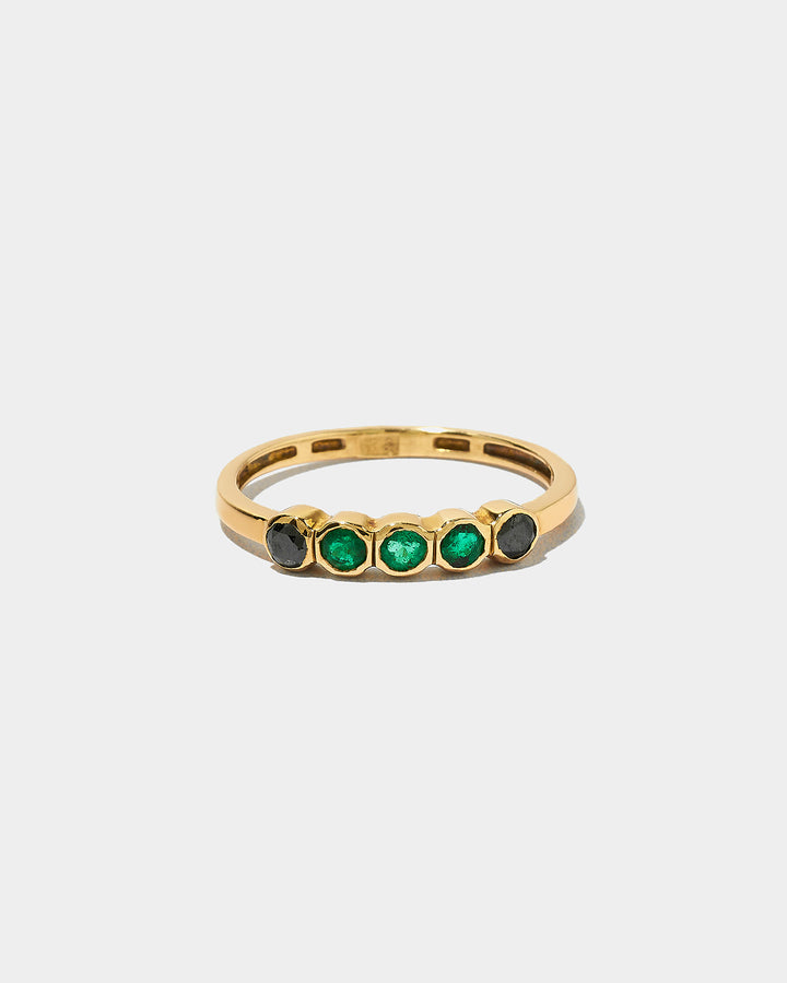 Five Stone Ring Emerald & Black Diamond