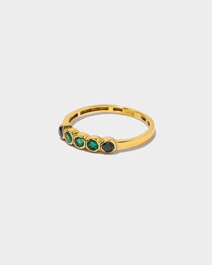 Five Stone Ring Emerald & Black Diamond