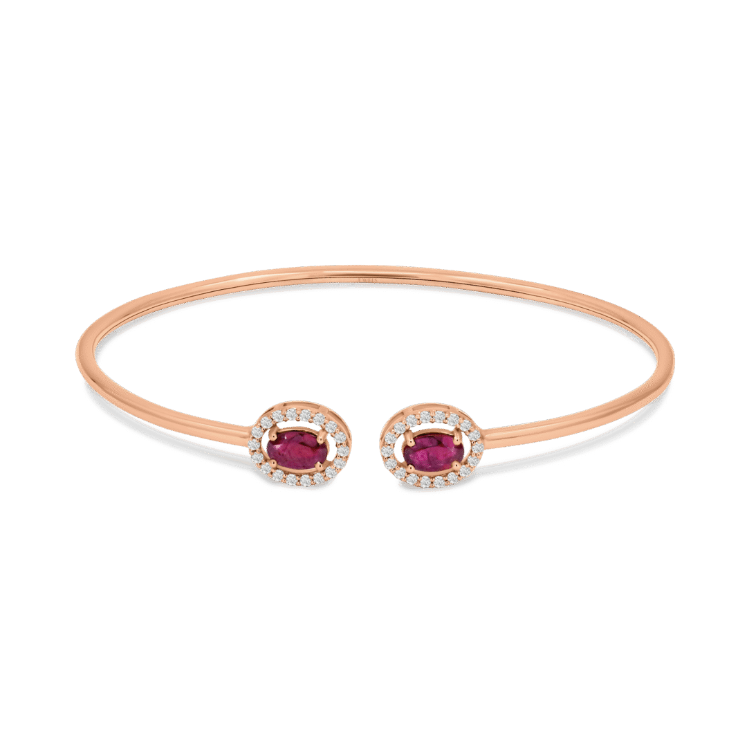 Oval Rubies Diamond Halo Cuff
