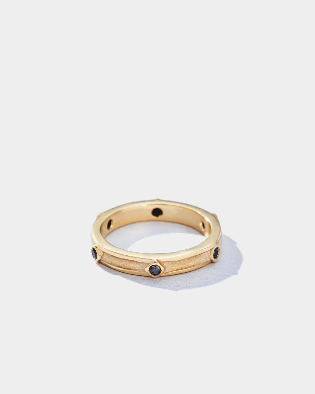 WHITE ENAMEL RING (BLK DIA) - Image 2