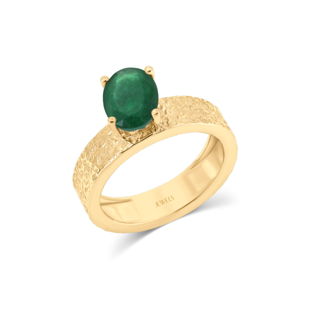 Emerald Hammered Ring
