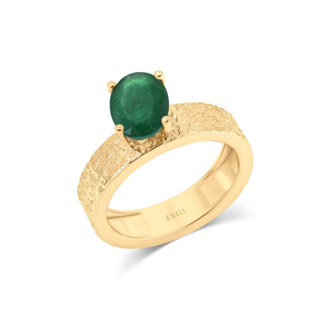 Emerald Hammered Ring