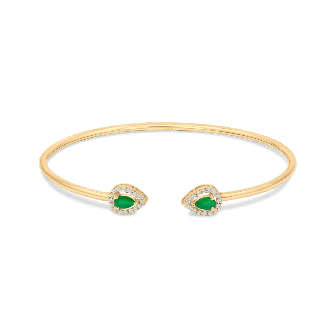 Sleek Emerald Pear Shape Cuff Bangle