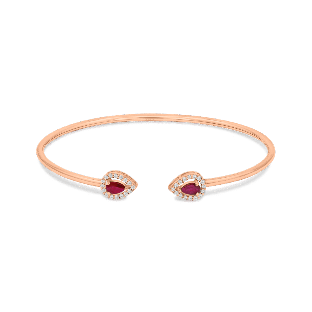 Rose Gold & Ruby Open Cuff Bangle
