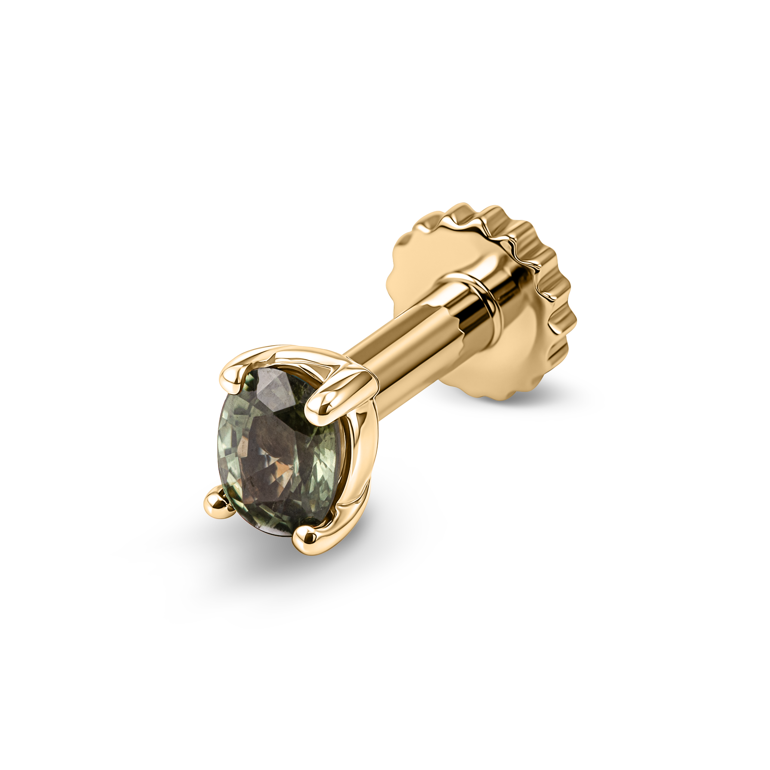 Single Ovel Green Sapphire Stud Earring