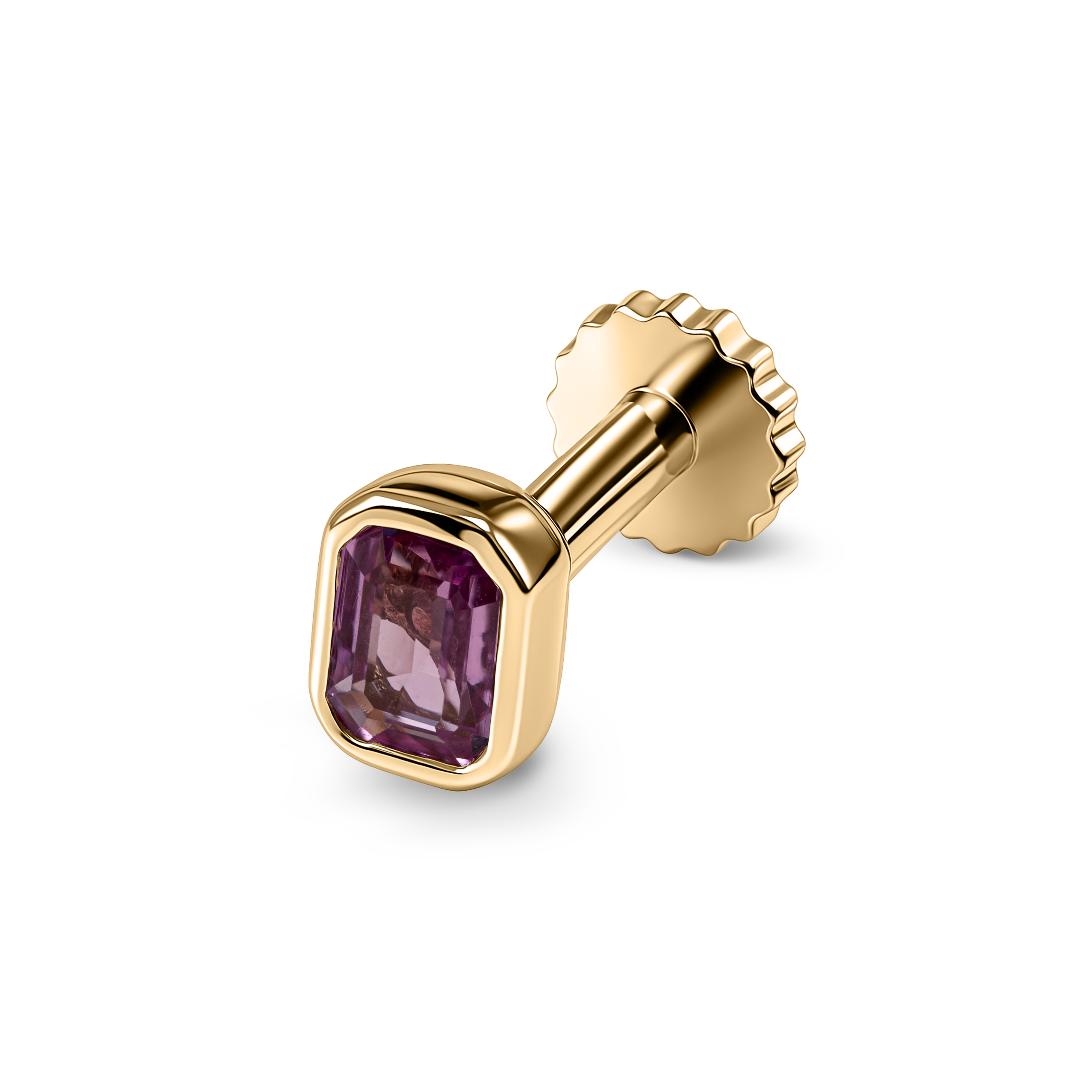 Pink Sapphire Bezel Stud Earring (Single)