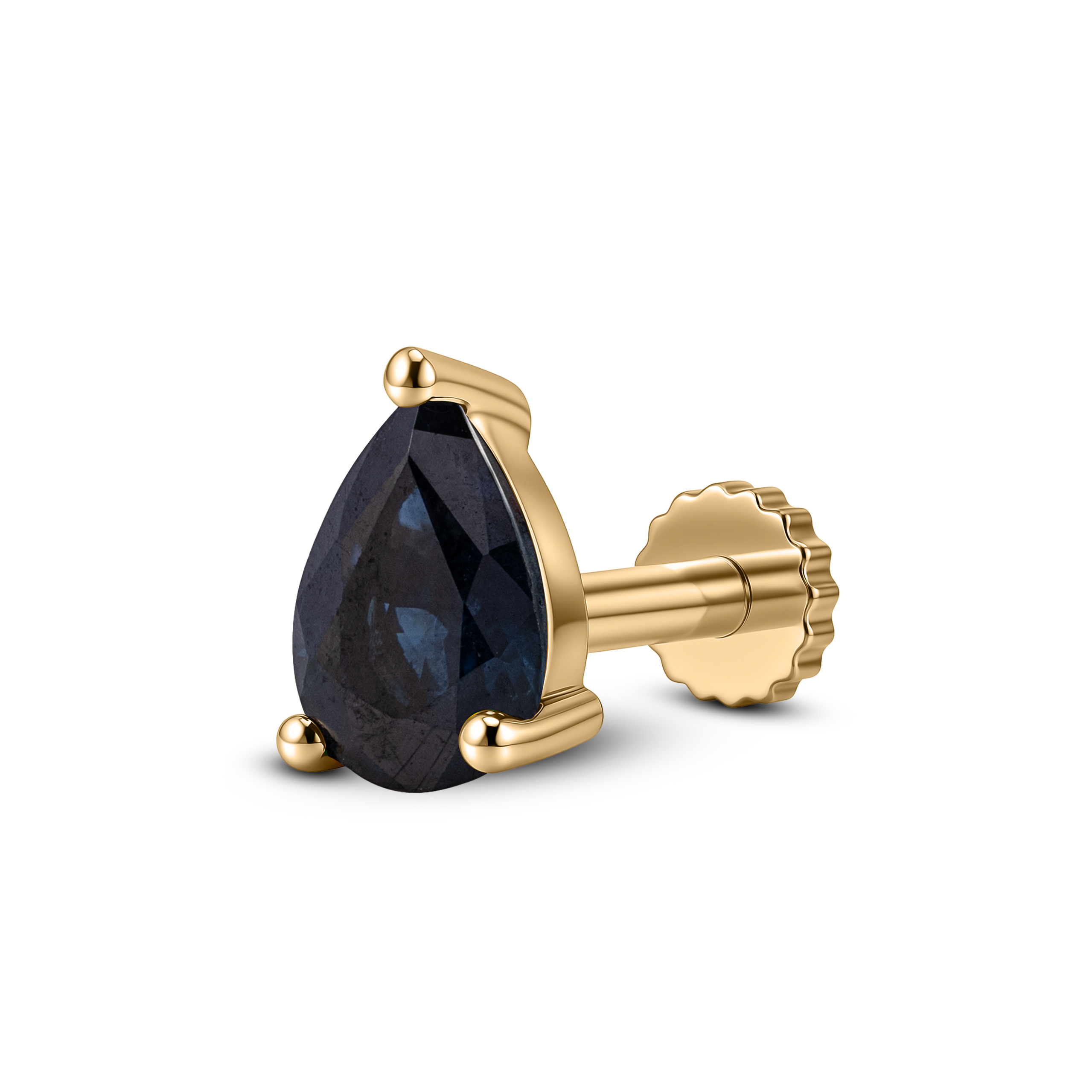 Single Pear Blue Sapphire Stud Earring